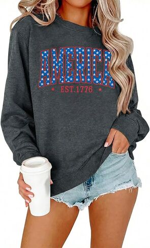 Dutut American Sweatshirt Women Women USA Shirt Tshirt وطني قميص طويل الأكمام طويلة الأكمام في 4 يوليو قمم Tee Tops in Saudi Arabia
