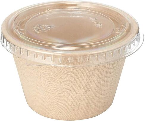 4 Oz Compostable Souffle Portion Cups with Fiber Lids - Condiment Paper Sample Cup with Lid Sugarcane Bagasse, Biodegradable Great For Sauces, Condiments, Slime, Jello Shot, Food Storage (50) in Kuwait