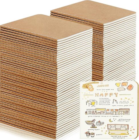 50 Pack Mini Pocket Kraft Notebooks, 4 x 4 Inch Blank Journal Notepad, Small Sketchbook for Writing and Drawing(24 sheets/48 pages) in Kuwait