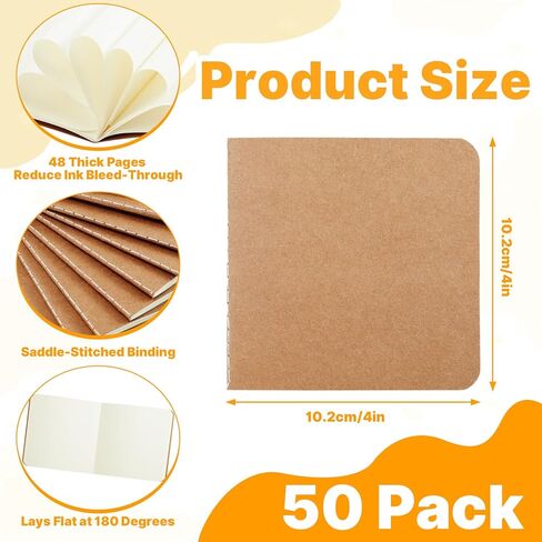 50 Pack Mini Pocket Kraft Notebooks, 4 x 4 Inch Blank Journal Notepad, Small Sketchbook for Writing and Drawing(24 sheets/48 pages) in Kuwait