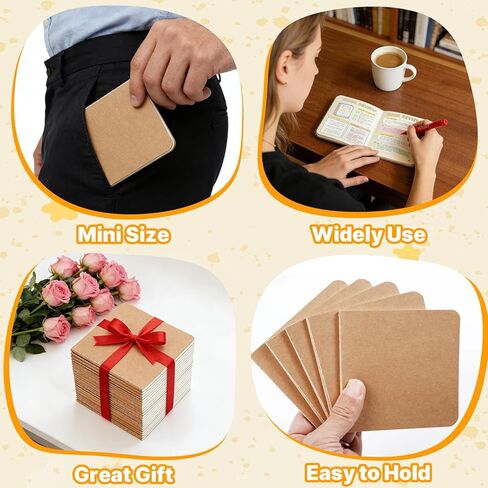 50 Pack Mini Pocket Kraft Notebooks, 4 x 4 Inch Blank Journal Notepad, Small Sketchbook for Writing and Drawing(24 sheets/48 pages) in Kuwait