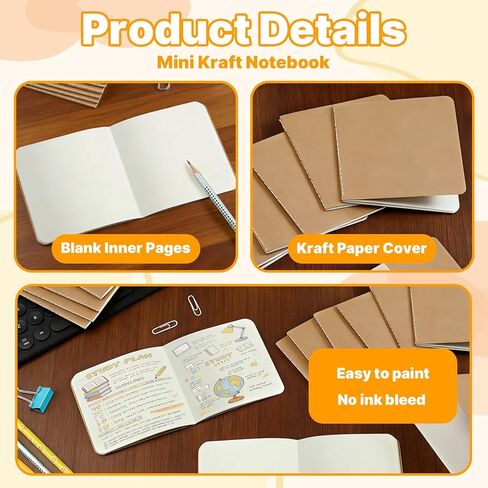 50 Pack Mini Pocket Kraft Notebooks, 4 x 4 Inch Blank Journal Notepad, Small Sketchbook for Writing and Drawing(24 sheets/48 pages) in Kuwait