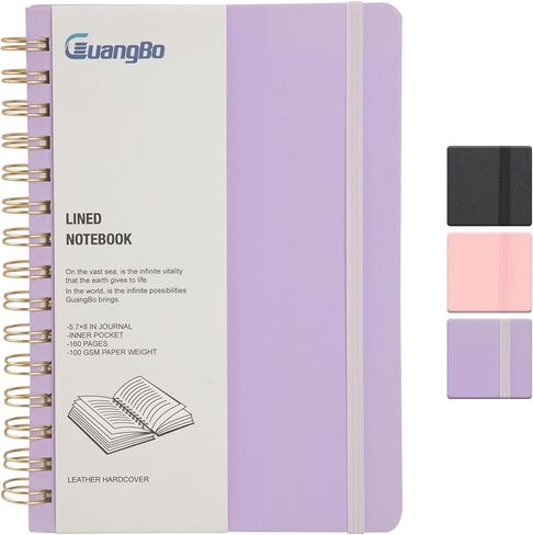 دفتر يوميات حلزوني مبطن للعمل مع 160 صفحة، 5.6 بوصة × 8 بوصة دفاتر ملاحظات ذات غلاف صلب مقاس متوسط ​​لكتابة النساء والرجال، أسود in Kuwait