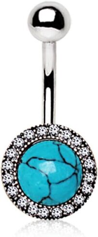Pierced Owl 14GA 316L Stainless Steel Antique Jeweled Turquoise Belly Button Ring in Saudi Arabia