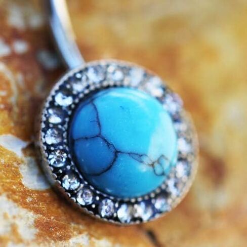 Pierced Owl 14GA 316L Stainless Steel Antique Jeweled Turquoise Belly Button Ring in Saudi Arabia