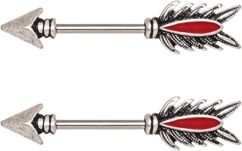 Pierced Owl 14GA 316L Stainless Steel Red Feather Arrow Tribal Nipple Barbells, Sold as a Pair in Saudi Arabia