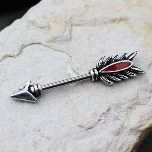 Pierced Owl 14GA 316L Stainless Steel Red Feather Arrow Tribal Nipple Barbells, Sold as a Pair in Saudi Arabia
