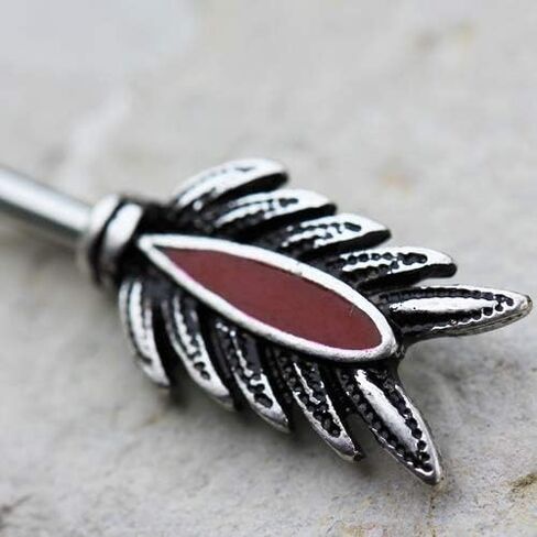 Pierced Owl 14GA 316L Stainless Steel Red Feather Arrow Tribal Nipple Barbells, Sold as a Pair in Saudi Arabia