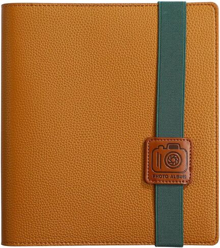 Vintage Style Photo Album with PU Leather Cover, 6-Ring Binder System, 40 Pages for 320 Photos, Green Elastic Band, Camera Emblem, 8.27x9.13 Inches (taupe) in Saudi Arabia