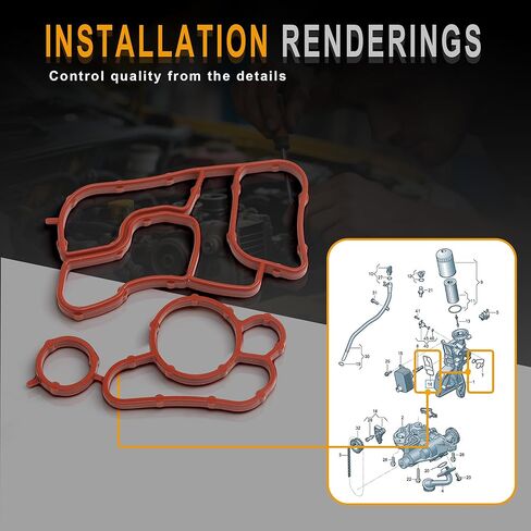 06J117070C 06J115441A Engine Oil Cooler Gasket & Oil Filter Housing Gasket Compatible with Audi A3 A4 A5 A6 A8 Q3 Q5 TT VW Golf Jetta Passat Tiguan CC Beetle EA888 MK2 1.8T 2.0T in Kuwait