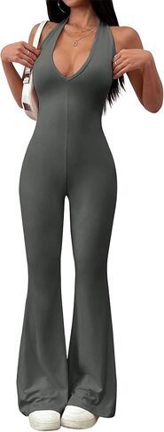 Jumpsuits for Women Halterneck Dressy Sexy V-Neck Sleeveless One Piece Backless Body Yoga Flared Jumpsuits Streetwear in Saudi Arabia