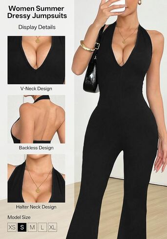Jumpsuits for Women Halterneck Dressy Sexy V-Neck Sleeveless One Piece Backless Body Yoga Flared Jumpsuits Streetwear in Saudi Arabia