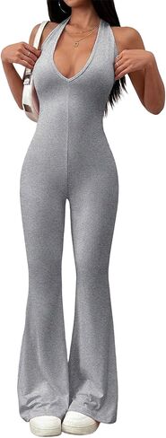 Jumpsuits for Women Halterneck Dressy Sexy V-Neck Sleeveless One Piece Backless Body Yoga Flared Jumpsuits Streetwear in Saudi Arabia
