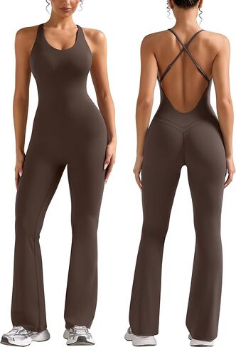 جمبسوت نسائي متوهج للتمرين من Relety برقبة واسعة وظهر مكشوف للتحكم في البطن قطعة واحدة سروال ضيق لليوجا والصالة الرياضية مبطن in Kuwait