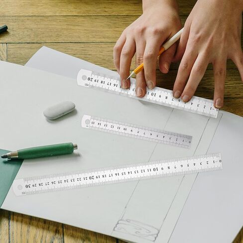 عصا يارد، 3 قطع مسطرة معدنية أدوات ميكانيكية للأطفال، أدوات قياس للرسم والعمل الدقيق، مسطرة من الفولاذ المقاوم للصدأ in Kuwait