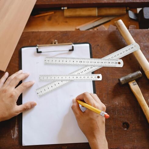 عصا يارد، 3 قطع مسطرة معدنية أدوات ميكانيكية للأطفال، أدوات قياس للرسم والعمل الدقيق، مسطرة من الفولاذ المقاوم للصدأ in Kuwait