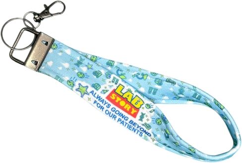 2026 Lab Week Official Theme Handmade Cloth Keychain with Metal Clasp, Light Blue Background with Lab Themed Icon Pattern, Lab Week Gift in Saudi Arabia