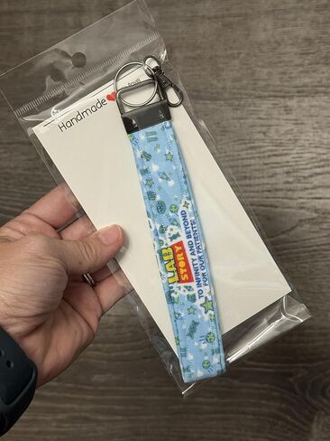 2026 Lab Week Official Theme Handmade Cloth Keychain with Metal Clasp, Light Blue Background with Lab Themed Icon Pattern, Lab Week Gift in Saudi Arabia