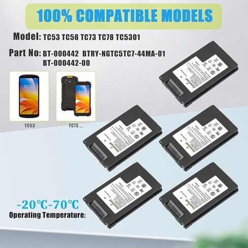 for Zebra TC53 Scanner Battery,BT-000442 Compatible withTC53 TC58 TC73 TC78 TC5301 Barcode Scanner.BTRY-NGTC5TC7-44MA-01 BT-000442-00,4680mAh Lithium ion (5PACK) in Saudi Arabia