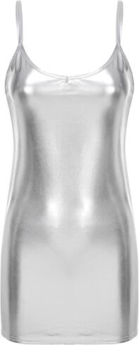 المرأة نظرة الرطب كلوبوير بولي Metallic اللاتكس فستان من الجلد تانك سترة كلوبوير فستان قصير Bodycon كامي in Kuwait