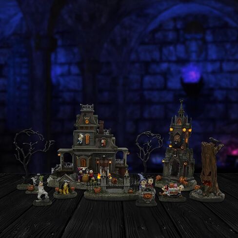لحظات في الوقت المناسب مجموعة موسيقى LED مكونة من 12 قطعة من Halloween Village مع شخصيات كرتونية مصنوعة يدويًا، تعمل بالبطارية، وتتميز بمؤقت لمنازل وتماثيل مسكونة مضاءة in Saudi Arabia