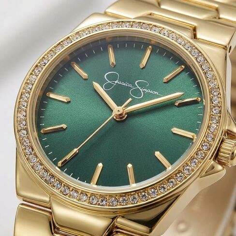 ساعات جيسيكا سيمبسون النسائية المرصعة بالألماس الكريستالي، ساعة يد كوارتز تناظرية للنساء - هدايا فريدة لها (ذهبي) in Kuwait