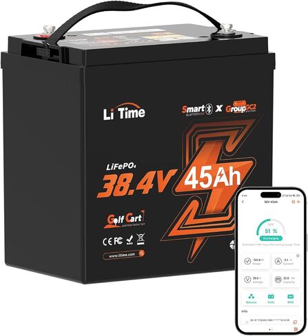 بطارية Litime 36V 45Ah GC2 Bluetooth LiFePO4، مدمجة 90A BMS، حماية من درجة الحرارة المنخفضة، 4000+ دورة، خرج طاقة مستمر بحد أقصى 3.456 كيلو وات، تيار الذروة 225 أمبير، مثالي لعربات الجولف، ومحركات التصيد in Saudi Arabia