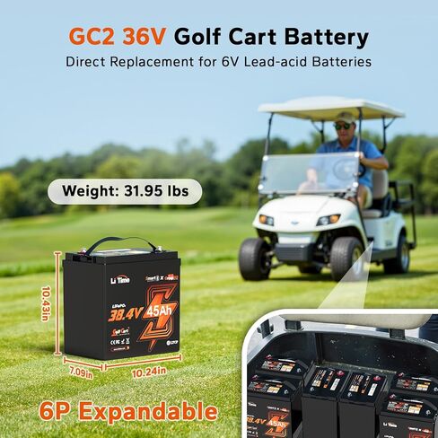 بطارية Litime 36V 45Ah GC2 Bluetooth LiFePO4، مدمجة 90A BMS، حماية من درجة الحرارة المنخفضة، 4000+ دورة، خرج طاقة مستمر بحد أقصى 3.456 كيلو وات، تيار الذروة 225 أمبير، مثالي لعربات الجولف، ومحركات التصيد in Saudi Arabia