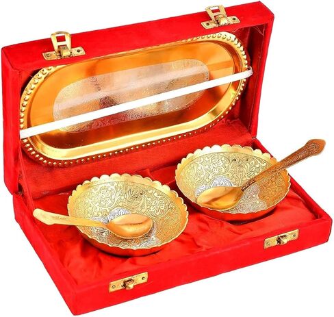 NOBILITY Bowl Spoon Tray Set Gold and Silver Plated Dry Fruits Dessert Serving Set Diwali Christmas Eid Wedding Return Gifts Friends Family Home Decorative Housewarming Corporate Gift items in Saudi Arabia