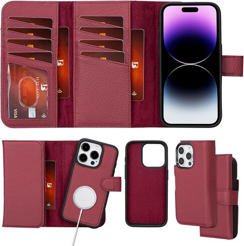 Bayelon Wallet Case for iPhone 15 Pro Max, Trifold Leather Wallet, Detachable Magnetic Flip Folio Cover, Card Holder, iPhone 15 Pro Max Wallet Case, Magsafe Compatible, RFID Blocking (Vintage Brown) in Kuwait