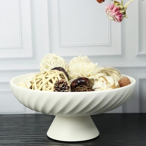 Decorative fruit bowl for Candy Keys Purse - Large Pedestal Decor Bowl for Kitchen Counter - Morden Round 10" Aesthetic Bowls for Coffee Entry Table Centerpiece Decor (White) in Saudi Arabia