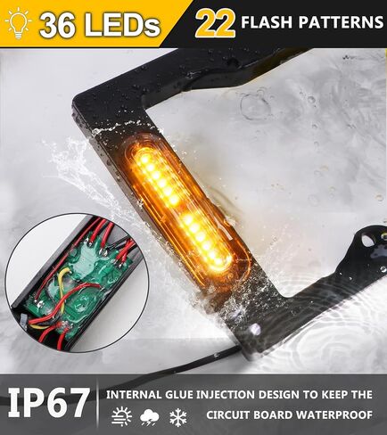 Strobe Lights License Plate for Trucks Amber Front Rear Flashing 36LEDs Emergency Hazard Safety Light Frame for Vehicles Pickup in Saudi Arabia