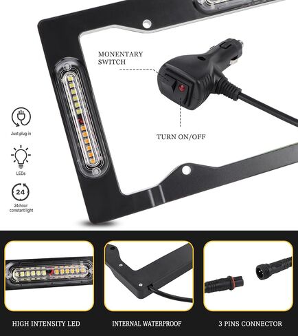 Strobe Lights License Plate for Trucks Amber Front Rear Flashing 36LEDs Emergency Hazard Safety Light Frame for Vehicles Pickup in Saudi Arabia
