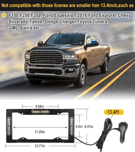 Strobe Lights License Plate for Trucks Amber Front Rear Flashing 36LEDs Emergency Hazard Safety Light Frame for Vehicles Pickup in Saudi Arabia