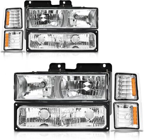 1994-1998 Chevy Silverado Headlights Assembly for 1994-1998 Chevy Silverado/Tahoe/Suburban/C10 Chrome Housing Amber Reflector Replacement Driver and Passenger Side in Kuwait