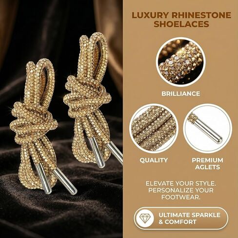NIIIYTYB 1Pair Rhinestone Shoe Laces Glitter Sparkle Shoelaces for Sneakers Gold Round Sparkly Boot Strings Bling Rope Laces for Tall Boots and Fashion Shoes in Saudi Arabia