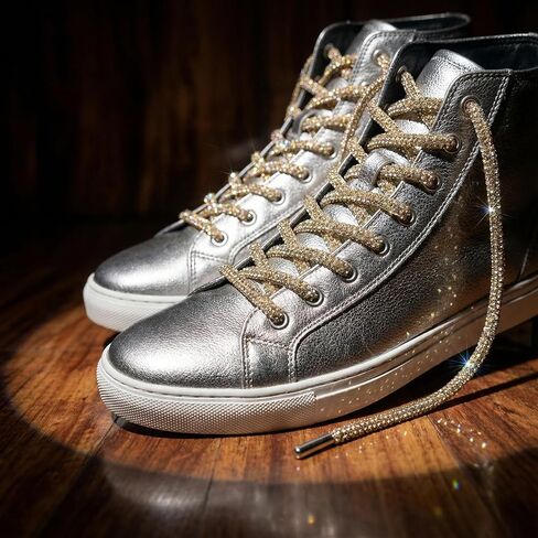 NIIIYTYB 1Pair Rhinestone Shoe Laces Glitter Sparkle Shoelaces for Sneakers Gold Round Sparkly Boot Strings Bling Rope Laces for Tall Boots and Fashion Shoes in Saudi Arabia