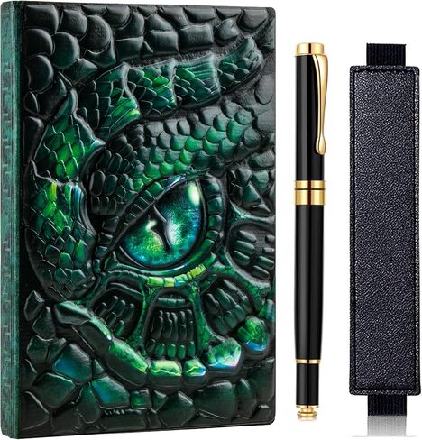 دفتر ملاحظات FEIDIAO Vintage Dragon Eye Notebook DND منقوش، مجلة سفر ثلاثية الأبعاد من جلد البولي يوريثان مع قلم حبر جاف وغطاء قلم، غلاف فني A5، مذكرات بطانة غلاف فني، هدية كتابة للرجال والنساء (أزرق) in Saudi Arabia