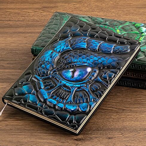 دفتر ملاحظات FEIDIAO Vintage Dragon Eye Notebook DND منقوش، مجلة سفر ثلاثية الأبعاد من جلد البولي يوريثان مع قلم حبر جاف وغطاء قلم، غلاف فني A5، مذكرات بطانة غلاف فني، هدية كتابة للرجال والنساء (أزرق) in Saudi Arabia