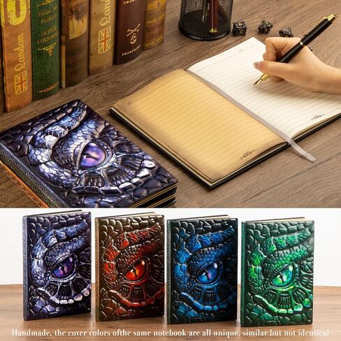 دفتر ملاحظات FEIDIAO Vintage Dragon Eye Notebook DND منقوش، مجلة سفر ثلاثية الأبعاد من جلد البولي يوريثان مع قلم حبر جاف وغطاء قلم، غلاف فني A5، مذكرات بطانة غلاف فني، هدية كتابة للرجال والنساء (أزرق) in Saudi Arabia