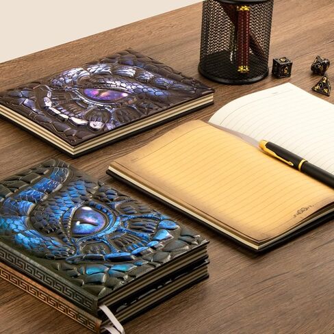 دفتر ملاحظات FEIDIAO Vintage Dragon Eye Notebook DND منقوش، مجلة سفر ثلاثية الأبعاد من جلد البولي يوريثان مع قلم حبر جاف وغطاء قلم، غلاف فني A5، مذكرات بطانة غلاف فني، هدية كتابة للرجال والنساء (أزرق) in Saudi Arabia