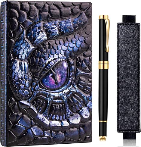 دفتر ملاحظات FEIDIAO Vintage Dragon Eye Notebook DND منقوش، مجلة سفر ثلاثية الأبعاد من جلد البولي يوريثان مع قلم حبر جاف وغطاء قلم، غلاف فني A5، مذكرات بطانة غلاف فني، هدية كتابة للرجال والنساء (أزرق) in Saudi Arabia