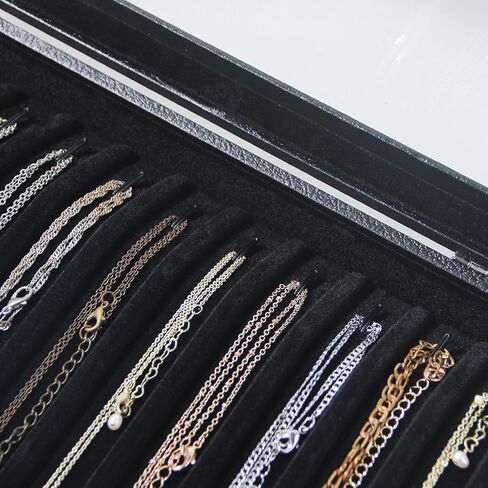 صندوق تنظيم القلادة، منظم حامل القلادة، علبة عرض القلادة ذات 14 خطافًا، صينية مجوهرات قلادة مع غطاء زجاجي للنساء (أسود) in Kuwait