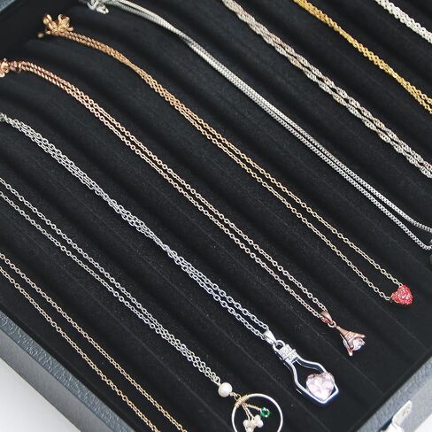 صندوق تنظيم القلادة، منظم حامل القلادة، علبة عرض القلادة ذات 14 خطافًا، صينية مجوهرات قلادة مع غطاء زجاجي للنساء (أسود) in Kuwait