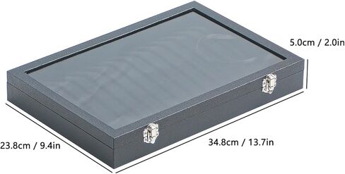 صندوق تنظيم القلادة، منظم حامل القلادة، علبة عرض القلادة ذات 14 خطافًا، صينية مجوهرات قلادة مع غطاء زجاجي للنساء (أسود) in Kuwait