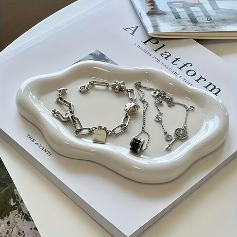 Ceramic Jewelry Tray Trinket Dish, Decorative Cloud Vanity Key Tray for Women, Ring Holder Dish, Cute Jewelry Plate Bowl Room Decor Aesthetic in Saudi Arabia