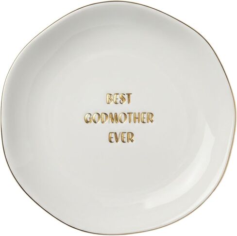 هدية InnoBeta Godmother - طبق دائري من السيراميك مصنوع يدويًا مقاس 11.43 سم مع زخرفة ذهبية - عيد ميلاد فريد، أو عيد الميلاد، أو هدية شكر للأمهات العرّابات in Saudi Arabia