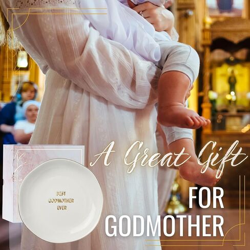 هدية InnoBeta Godmother - طبق دائري من السيراميك مصنوع يدويًا مقاس 11.43 سم مع زخرفة ذهبية - عيد ميلاد فريد، أو عيد الميلاد، أو هدية شكر للأمهات العرّابات in Saudi Arabia