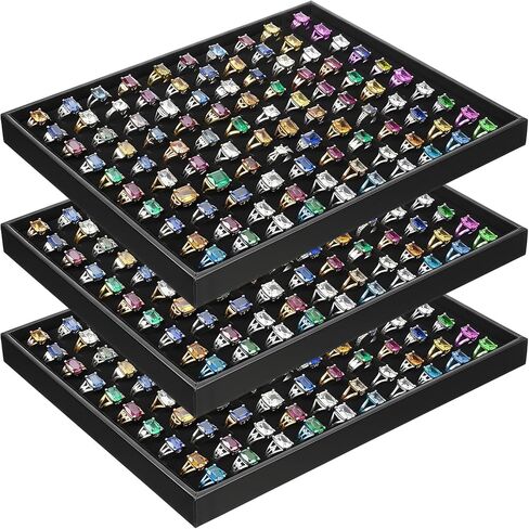 3 Pcs Ring Organizer Dish Tray, Stackable Jewelry Organizer Trays for Drawer, 100 Slots Rings Jewelry Displays for Selling (Black) in Saudi Arabia