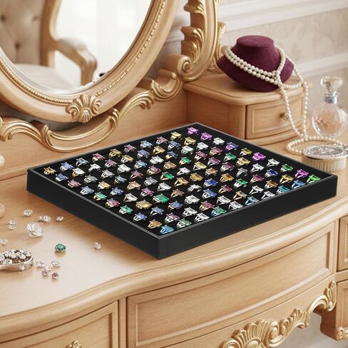 3 Pcs Ring Organizer Dish Tray, Stackable Jewelry Organizer Trays for Drawer, 100 Slots Rings Jewelry Displays for Selling (Black) in Saudi Arabia